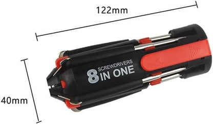 COMBO 2x1 – MULTIFIX 8 EN 1:  Destornillador compacto de acero | todo en una sola herramienta.