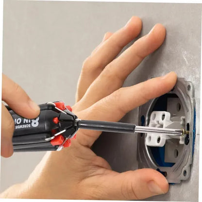 COMBO 2x1 – MULTIFIX 8 EN 1:  Destornillador compacto de acero | todo en una sola herramienta.